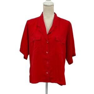 EVAN PiCONE RED SILK BLOUSE Button Up Size 12 Timeless Business Casual Top